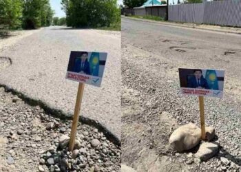 Өскемендіктер жолдағы шұңқырларға қала әкімінің суретін қоюды челленджге айналдырып жатыр