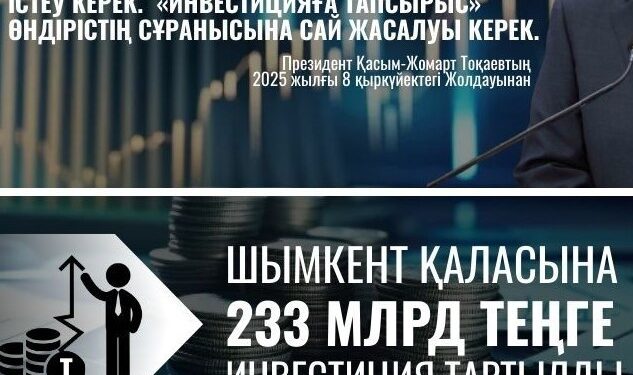 ШЫМКЕНТ: 2025 ЖЫЛЫ ИНВЕСТИЦИЯ КӨЛЕМІ 1 ТРИЛЛИОН ТЕҢГЕДЕН АСАДЫ